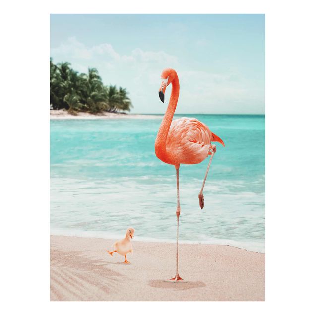 quadro decorativo mar Beach With Flamingo