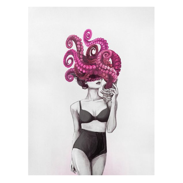 Quadros atos e eróticos Illustration Woman In Underwear Black And White Octopus