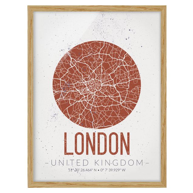 Quadros com moldura frases City Map London - Retro