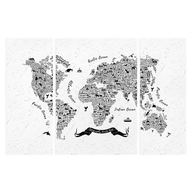 Quadros preto e branco Typography World Map White