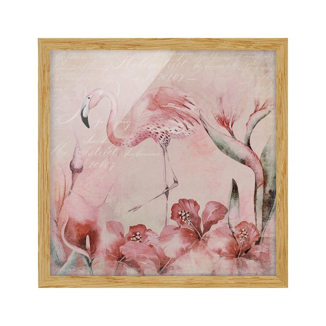 quadro com flores Shabby Chic Collage - Flamingo