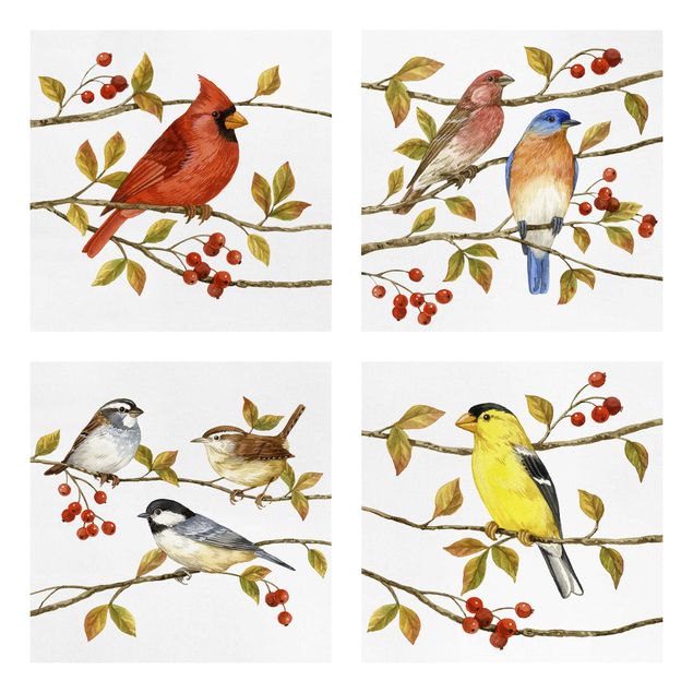 Telas decorativas animais Birds And Berries Set II