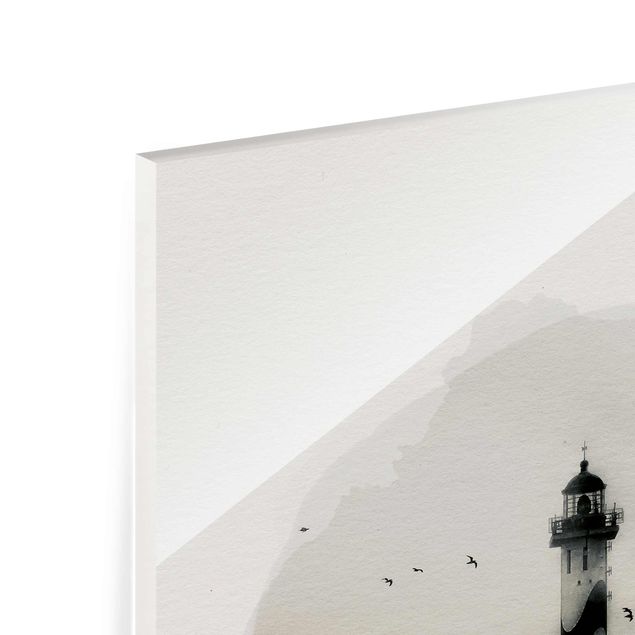 Quadros em vidro em preto e branco WaterColours - Lighthouse In The Fog