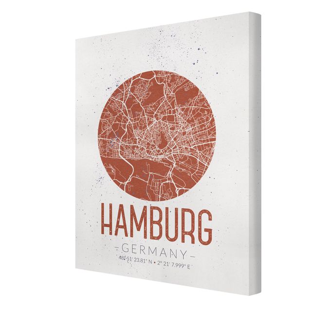 Quadros vermelhos Hamburg City Map - Retro