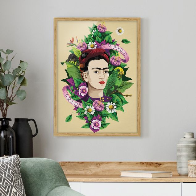 quadro com borboleta Frida Kahlo - Frida, Monkey And Parrot
