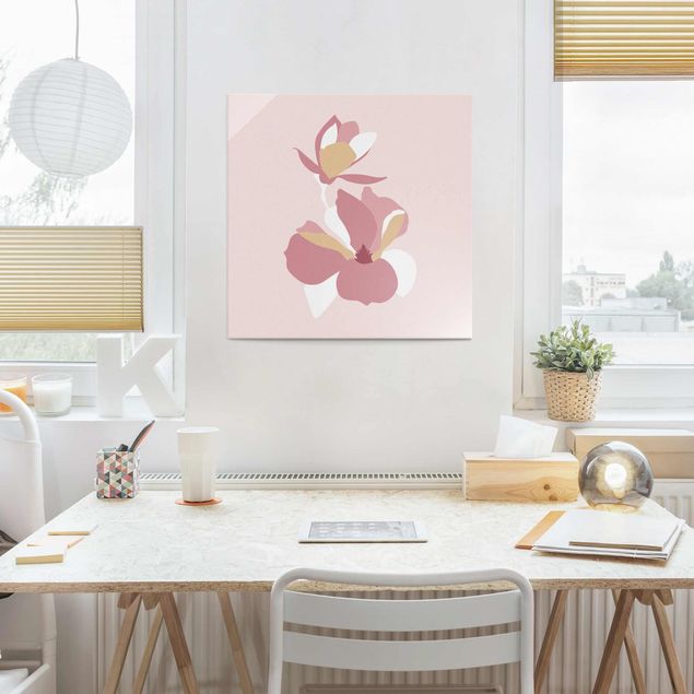 decoraçao cozinha Line Art Flowers Pastel Pink