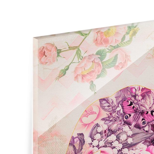 quadro com flores Vintage Collage - Pink Flowers Elephant