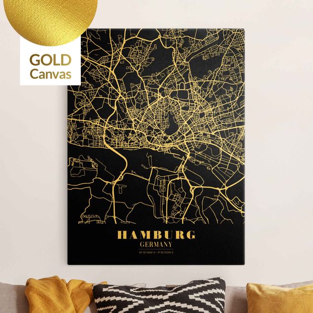 Telas decorativas Hamburgo Hamburg City Map - Classic Black
