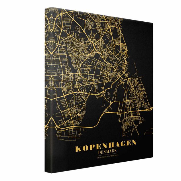 Telas decorativas Copenhagen City Map - Classic Black