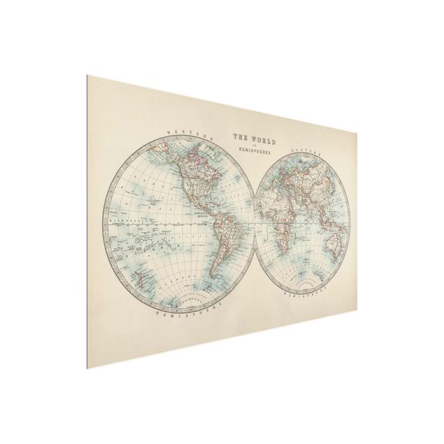 quadro mapa mundo Vintage World Map The Two Hemispheres