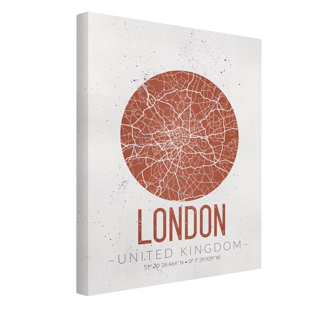 Telas decorativas em preto e branco City Map London - Retro