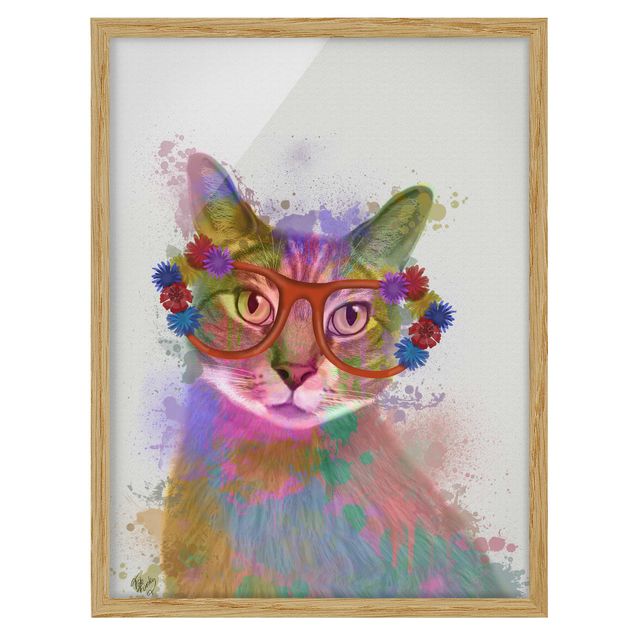quadros decorativos para sala modernos Rainbow Splash Cat
