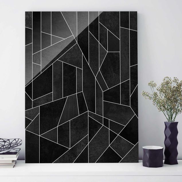 quadro de vidro Black And White Geometric Watercolour