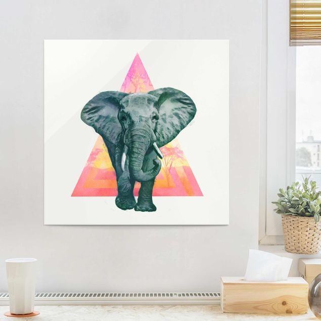 decoração quadros Illustration Elephant Front Triangle Painting