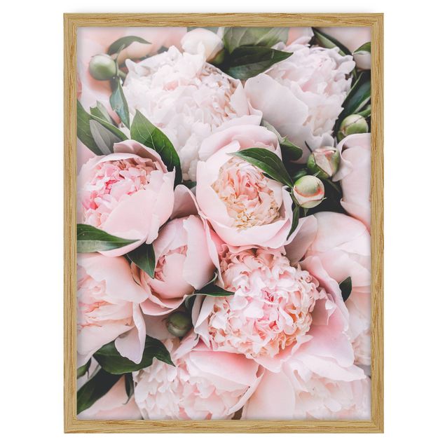 quadros de flores Pink Peonies With Leaves