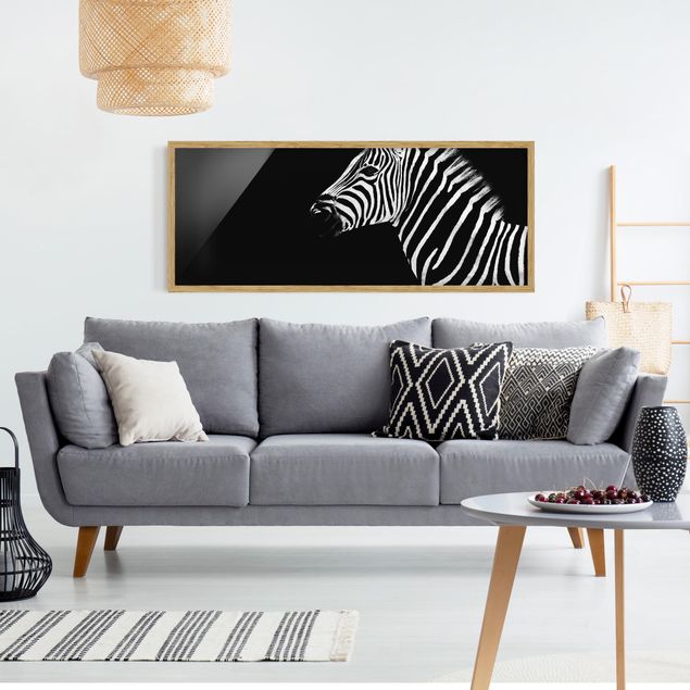 Quadros com moldura em preto e branco Zebra Safari Art