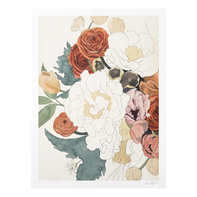 quadros de flores Drawing Bouquet Of Flowers In Red And Sepia