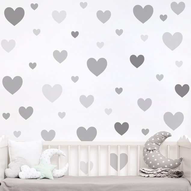 decoração quarto bebé 85 Hearts Grey Set