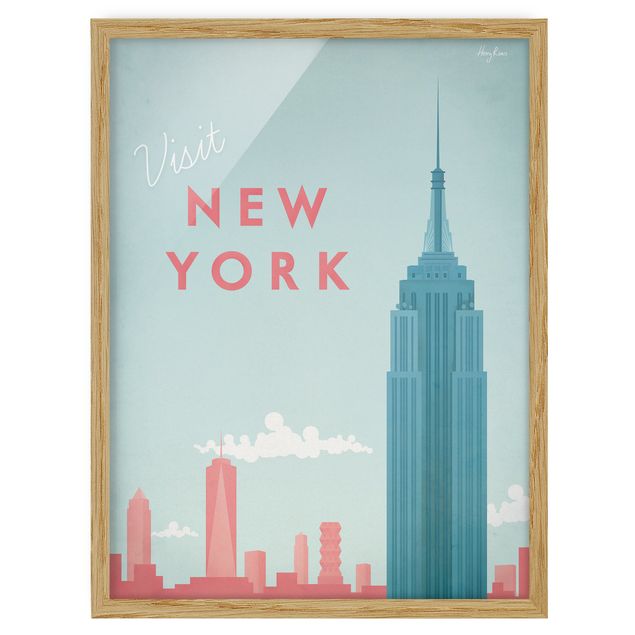 Quadros com moldura vintage Travel Poster - New York