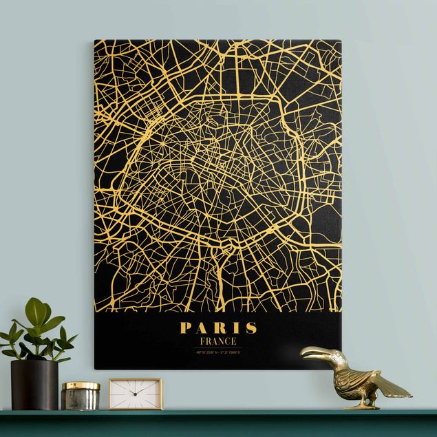 Telas decorativas em preto e branco Paris City Map - Classic Black