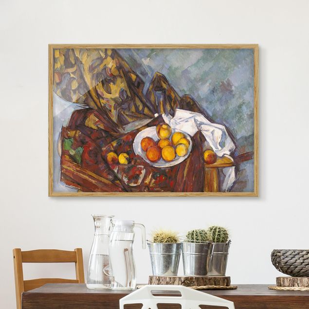 Quadros movimento artístico Impressionismo Paul Cézanne - Still Life, Flower Curtain, And Fruits
