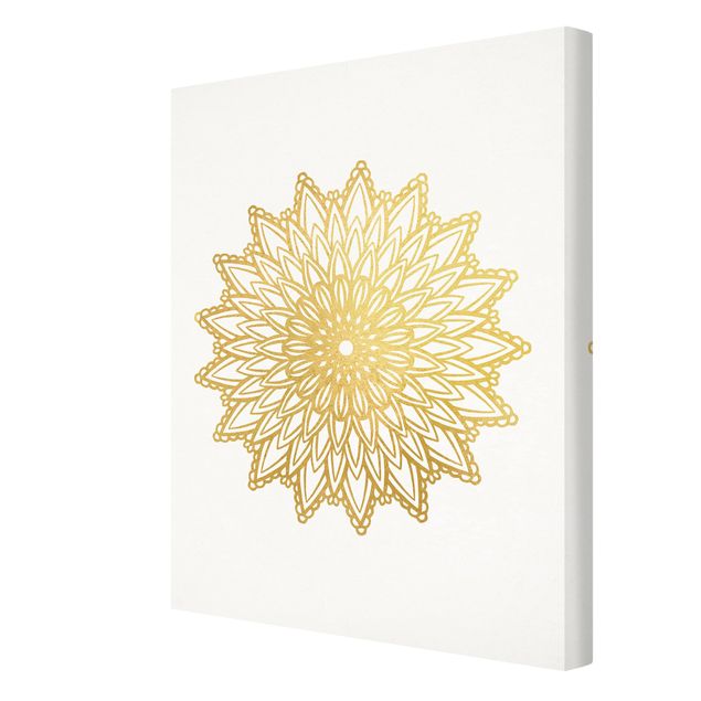 quadros em tela Mandala Sun Illustration White Gold