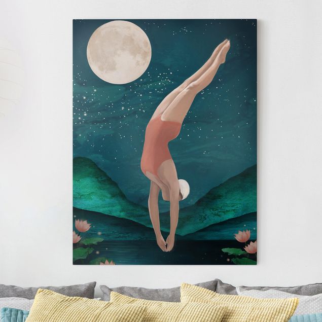 quadros para parede Illustration Bather Woman Moon Painting