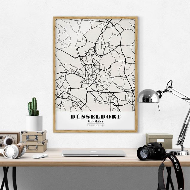 Quadros com moldura em preto e branco Dusseldorf City Map - Classic