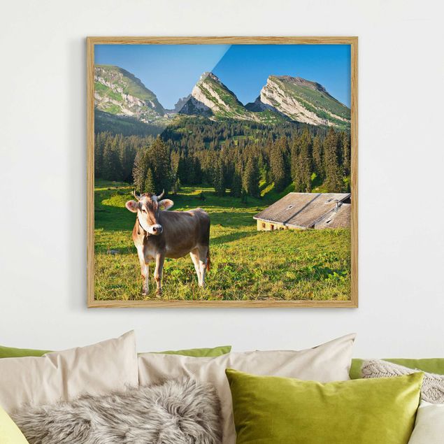 decoraçoes cozinha Swiss Alpine Meadow With Cow