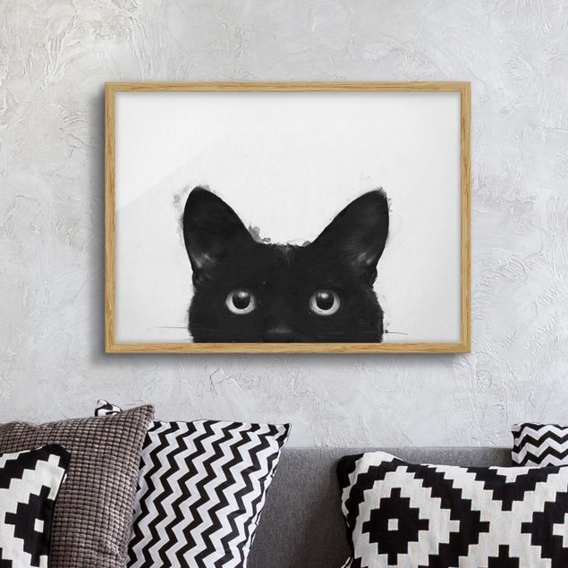 decoraçao cozinha Illustration Black Cat On White Painting