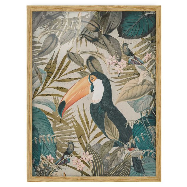Quadros florais Vintage Collage - Toucan In The Jungle