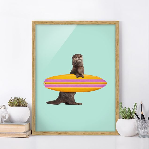 decoraçao para parede de cozinha Otter With Surfboard