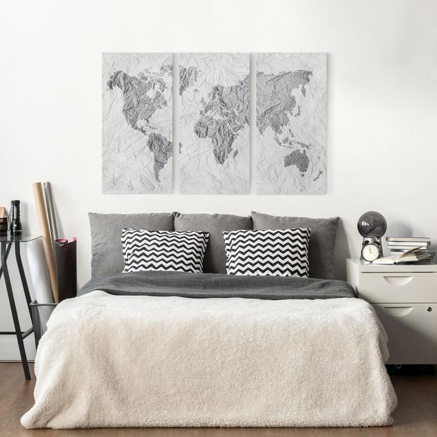 Telas decorativas montanhas Paper World Map White Grey