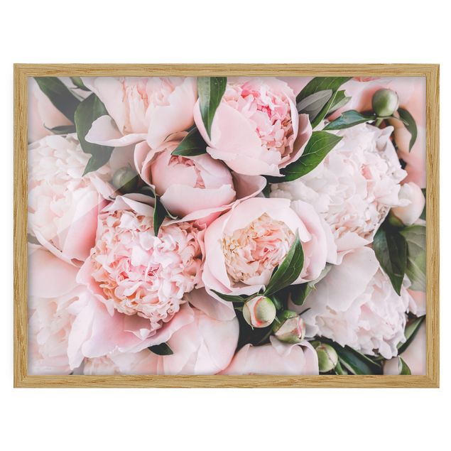 quadros de flores Pink Peonies With Leaves