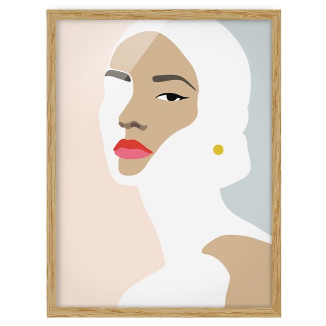 Quadros retratos Line Art Portrait Woman Pastel Grey
