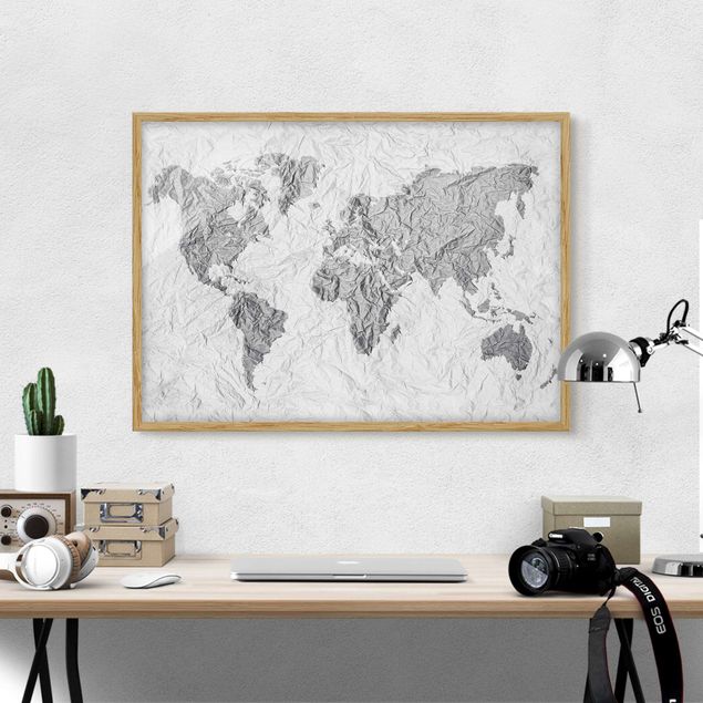 decoraçao cozinha Paper World Map White Grey
