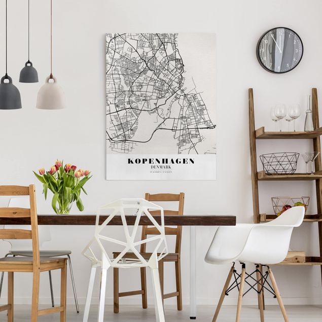 Telas decorativas em preto e branco Copenhagen City Map - Classic