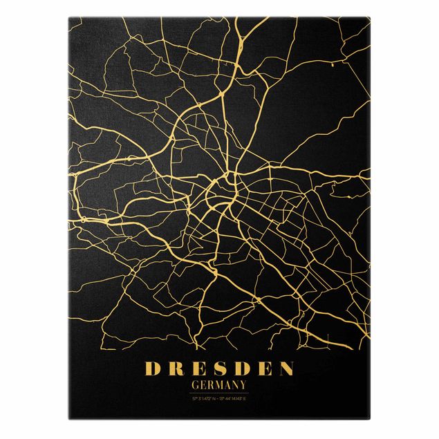 quadros em preto e branco Dresden City Map - Classic Black