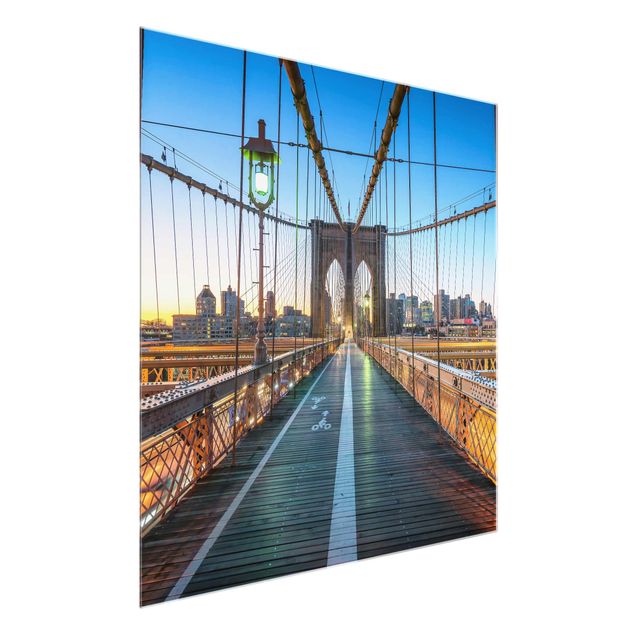 Quadros em vidro cidades e paisagens urbanas Dawn On The Brooklyn Bridge