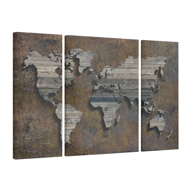 Telas decorativas mapas Wooden Grid World Map