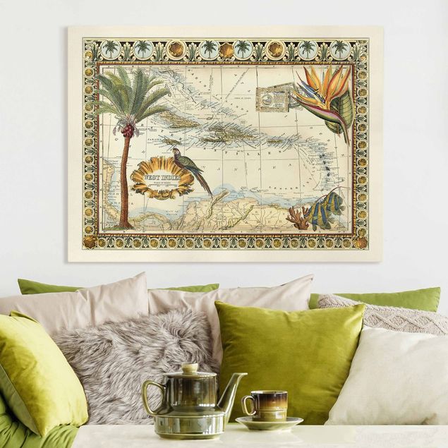 decoraçoes cozinha Vintage Tropical Map West Indies