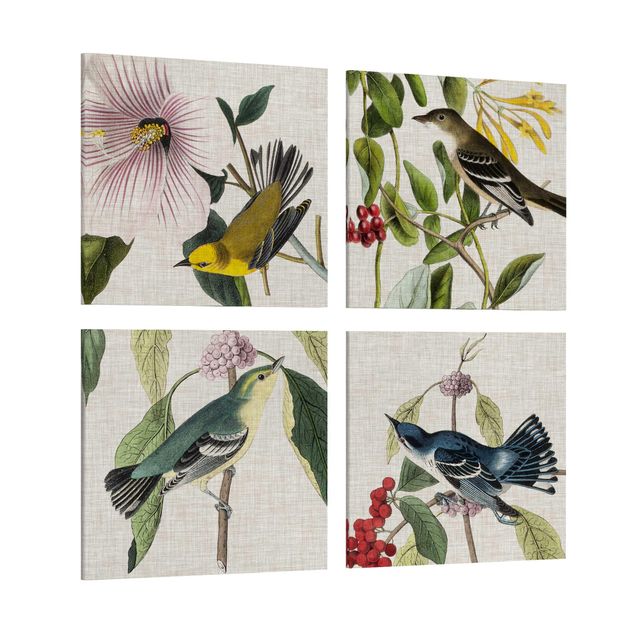 quadro com flores Birds On Linen Set II