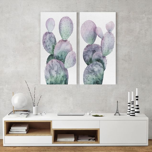 Quadros florais Cactus In Purple Set I