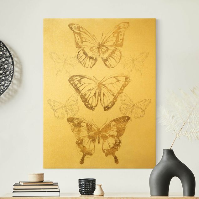 quadros modernos para quarto de casal Butterfly Composition In Gold II