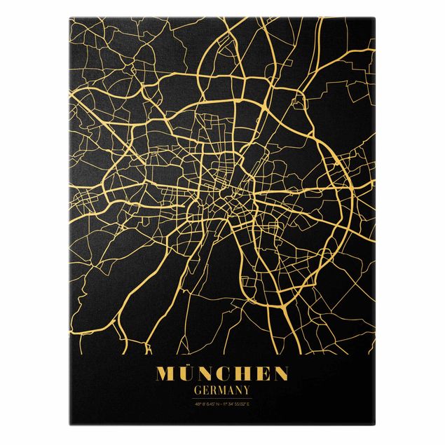 Quadros preto e branco Munich City Map - Classic Black