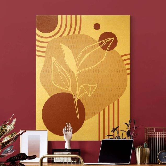Quadros decorativos Geometrical Shapes - Leaves Orange Gold