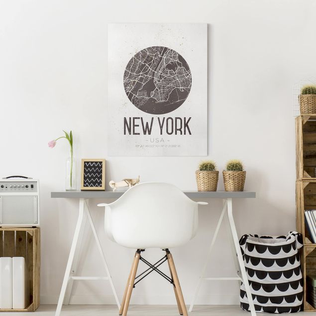 Telas decorativas Nova Iorque New York City Map - Retro