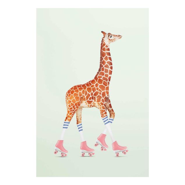 Quadros em vidro animais Giraffe With Roller Skates