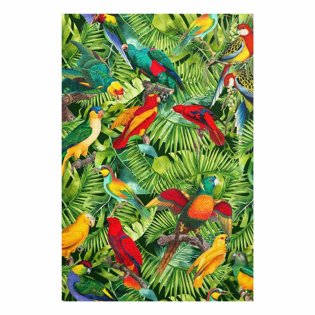 quadros de flores Colourful Collage - Parrots In The Jungle