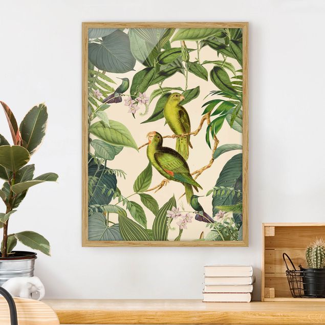 decoraçao para parede de cozinha Vintage Collage - Parrots In The Jungle